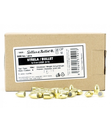 Boite de 600 Ogives SELLIER BELLOT cal.9mm Luger FMJ 124gr