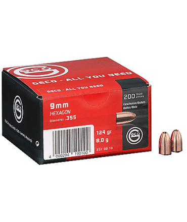 Boite de 200 ogives GECO HEXAGON 9mm .355 124gr