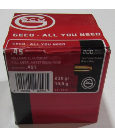 Boite de 200 ogives GECO HEXAGON 45 ACP 230gr