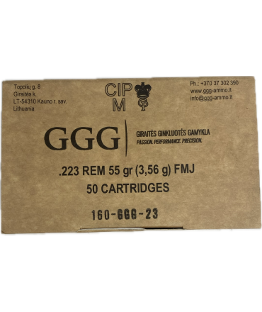 Boite de 50 cartouches 223 rem FMJ 55 Gr - GGG