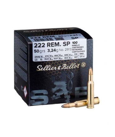 Boite de 100 cartouches Sellier Bellot 222 REM 50gr - SP