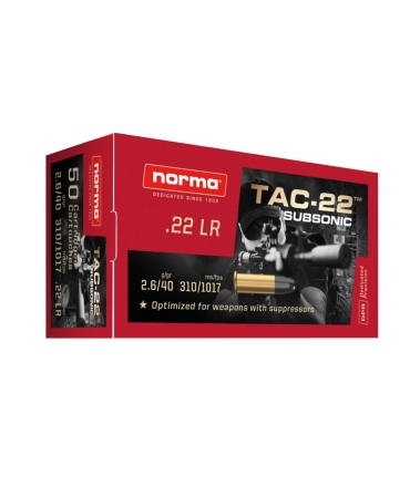 BOITE DE 50 CARTOUCHES SUBSONIC NORMA 22LR 2.6G/40GR TAC-22 PLOMB HP