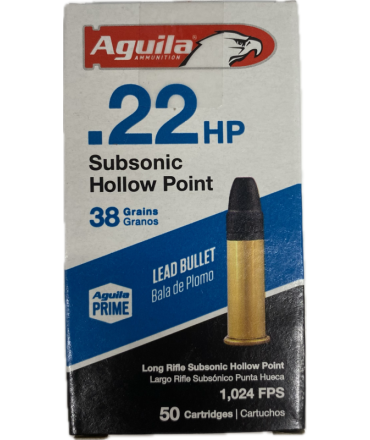 Boite de 50 munitions Aguila Subsonic HP 22 LR 38 Gr