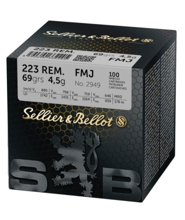 Boite de 100 Cartouches Sellier Bellot 223 FMJ 69 gr