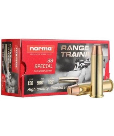 Boite de 50 munitions Norma Range & Training FMJ FP 38 Special 157 gr