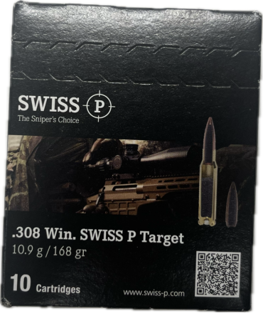 BOITE DE 10  cartouches .308WIN 168GR 10.9G TARGET BTHP - SWISS